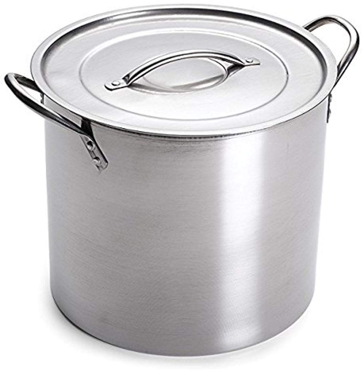 Learn To Brew 5-gallon stainless steel stock pot with lid, ideal for home brewing.