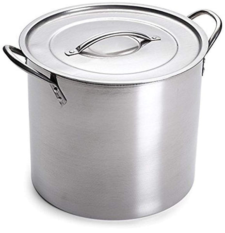 Learn To Brew 5-gallon stainless steel stock pot with lid, ideal for home brewing.