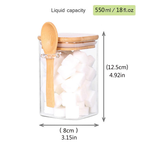 LEAVES AND TREES Y glass jar with spoon keeps portions ready.