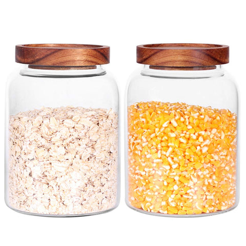 Leaves and Trees Y glass storage jar with airtight lid keeps pantry items fresh.