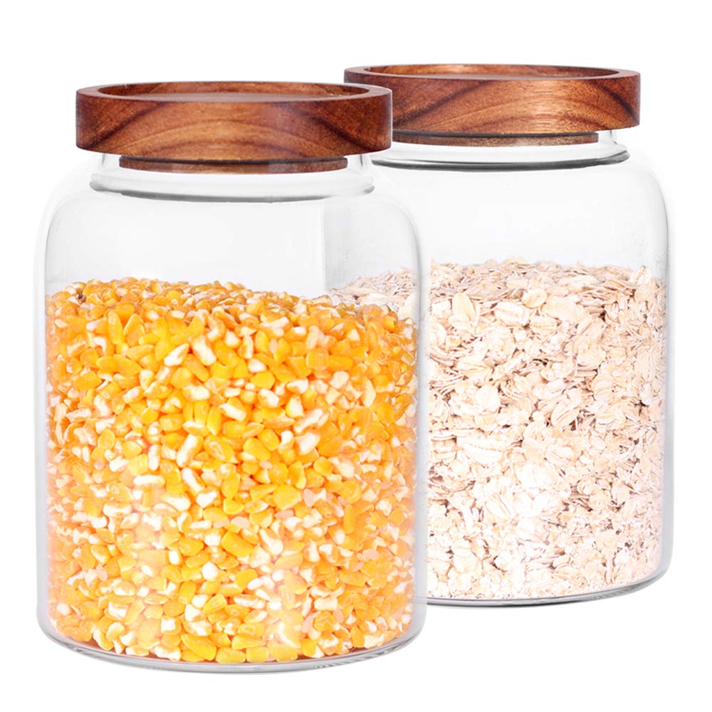 Leaves and Trees Y two-pack jars fit neatly on shelves for organized storage.