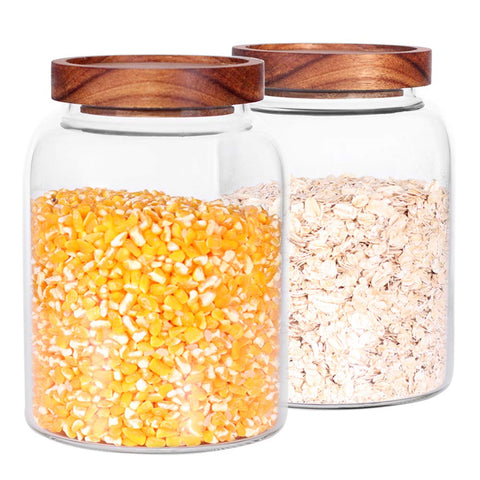 Leaves and Trees Y two-pack jars fit neatly on shelves for organized storage.