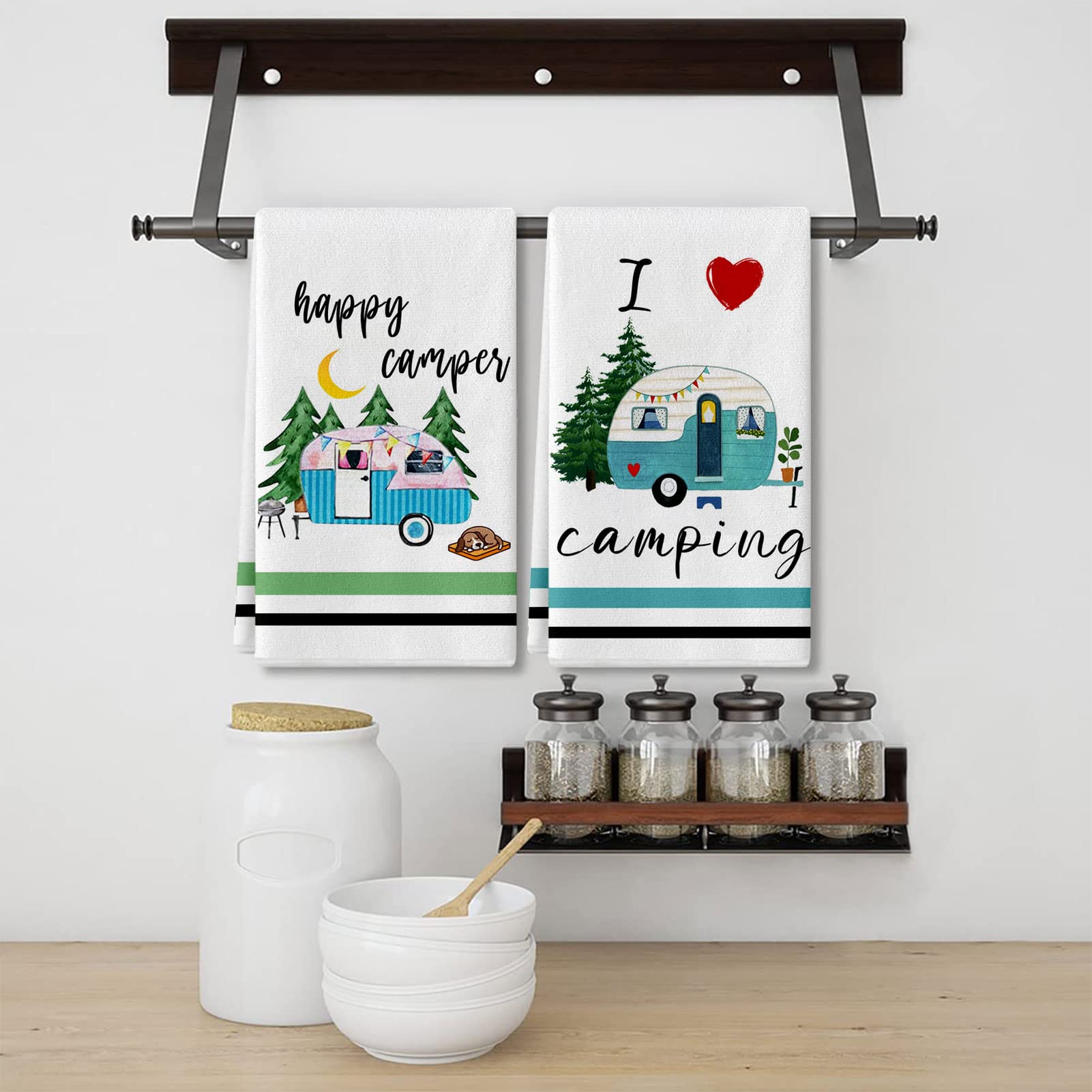 Lebsitey camping towels lets get toasted pattern adds playful charm