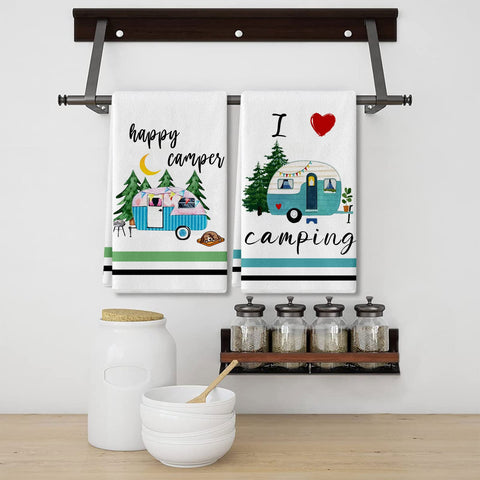 Lebsitey camping towels lets get toasted pattern adds playful charm