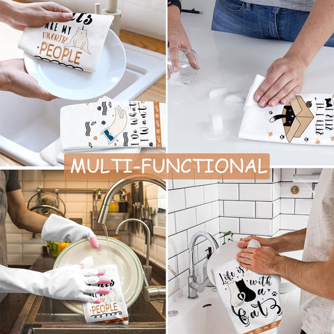 Lebsitey cat towels decorative print adds charm to kitchen decor.
