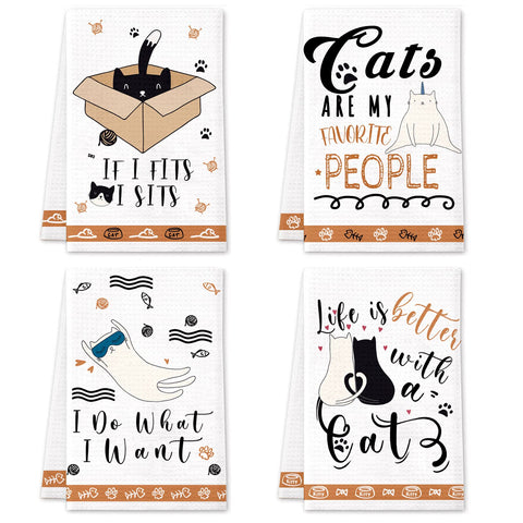 Lebsitey cat towels set of 4 with waffle texture for gentle drying of delicate dishes.