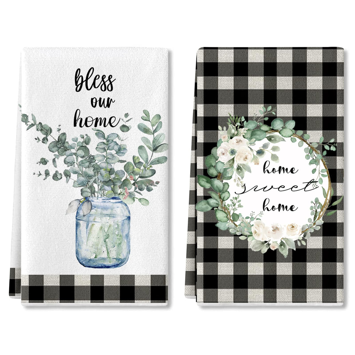Lebsitey eucalyptus leaves dish towel 18x28 two-pack, soft microfiber for gentle drying.