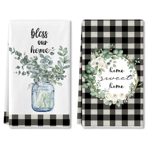 Lebsitey eucalyptus leaves dish towel 18x28 two-pack, soft microfiber for gentle drying.