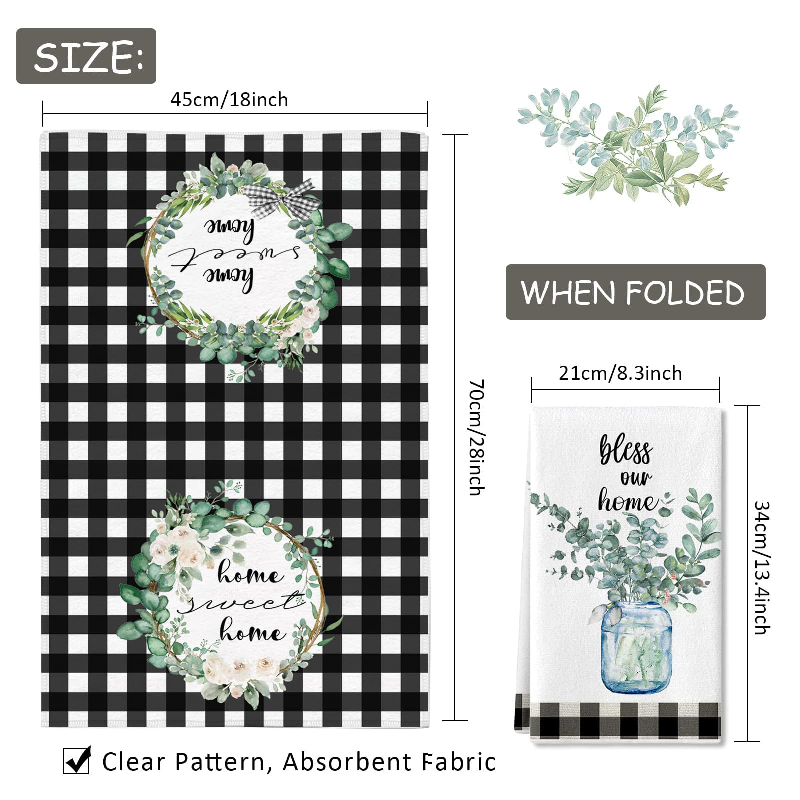 Lebsitey eucalyptus leaves dish towel durable microfiber cleans and dries without scratching.