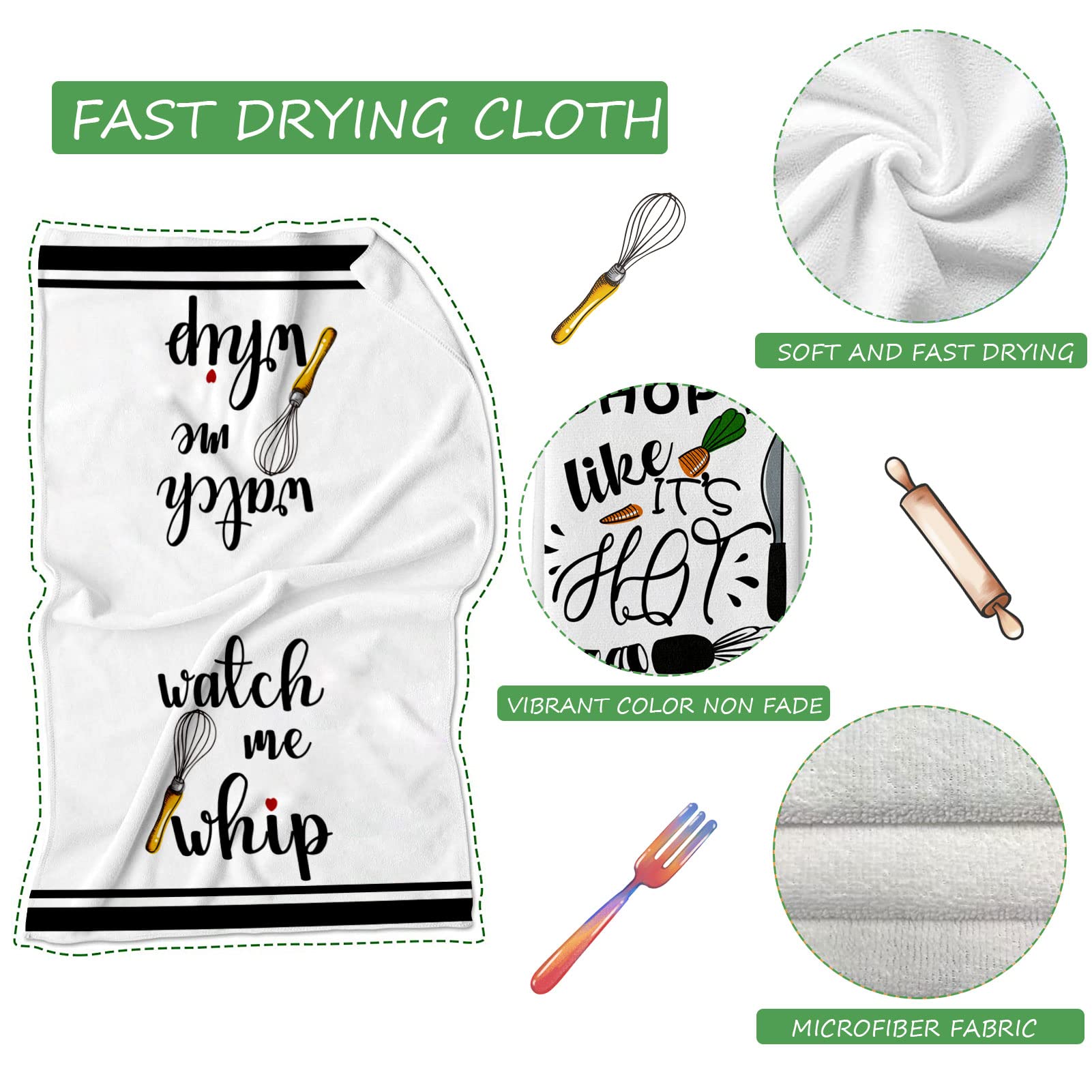 Lebsitey rolling-pin knife fork-pattern towels deliver high absorbency for busy kitchens.