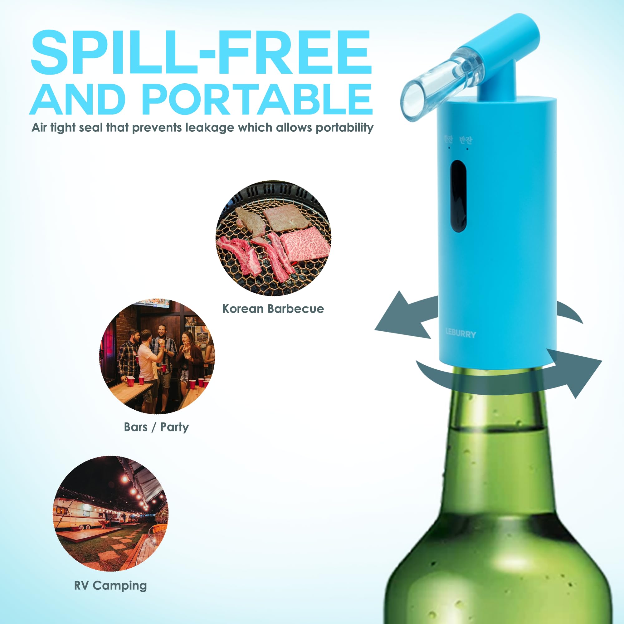 Leburry Soju Dispenser USB-C rechargeable enables portable outdoor use