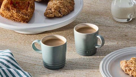 Le Creuset heat-retention mug preserves espresso warmth in the cup.