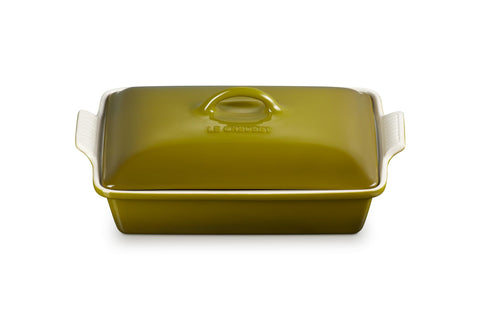 Le Creuset Heritage Rectangular Casserole Olive ready for oven with even heat