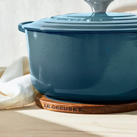 Le Creuset trivet offers heat resistance up to 482°F for safe serving.