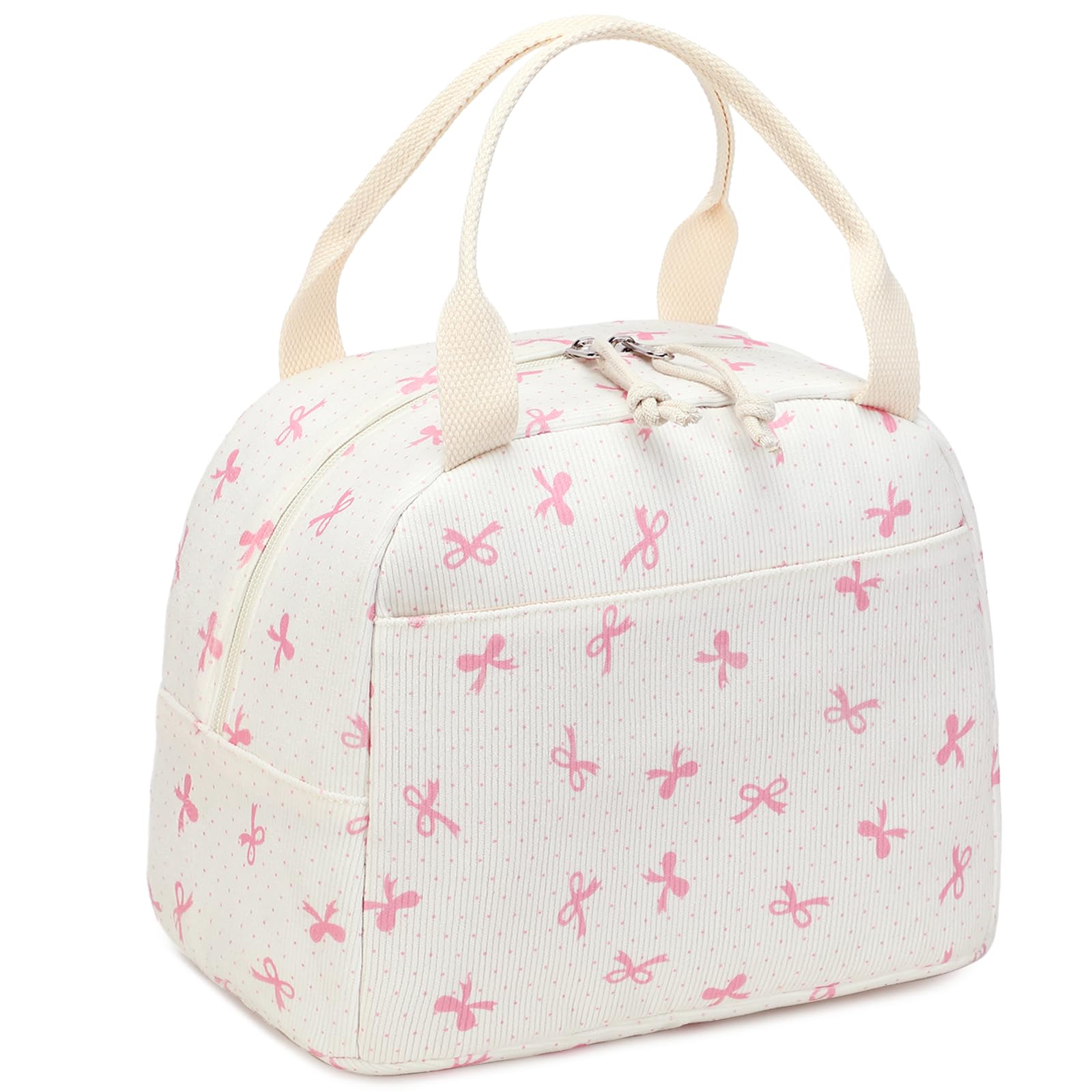 LEDAOU corduroy lunch bag pink bow for everyday work or picnics