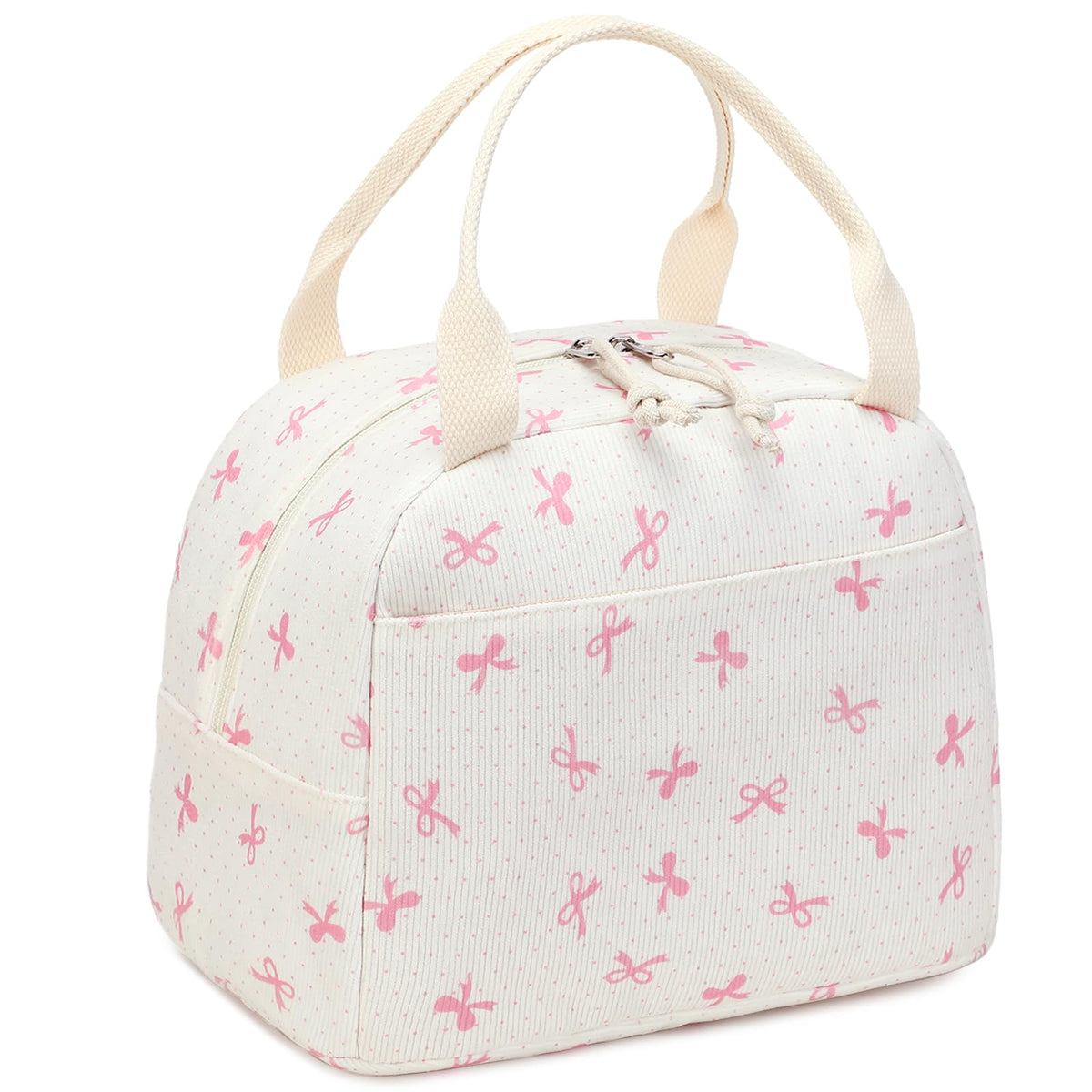 LEDAOU corduroy lunch bag pink bow for everyday work or picnics