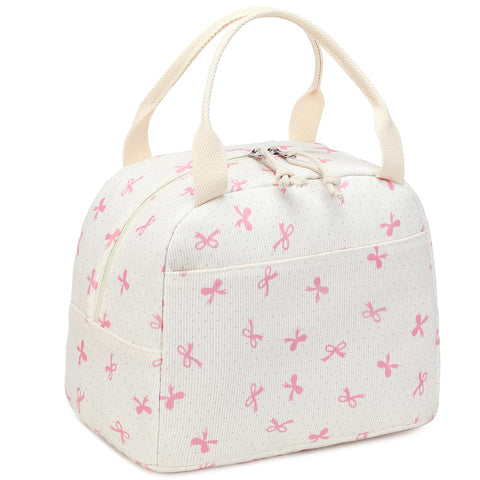 LEDAOU corduroy lunch bag pink bow for everyday work or picnics