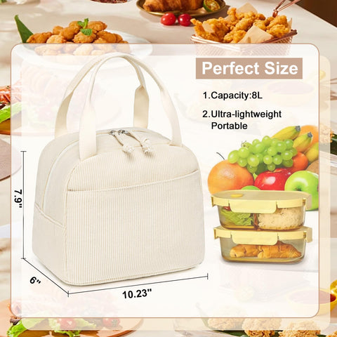 LEDAOU beige corduroy insulated bag preserves freshness with waterproof interior