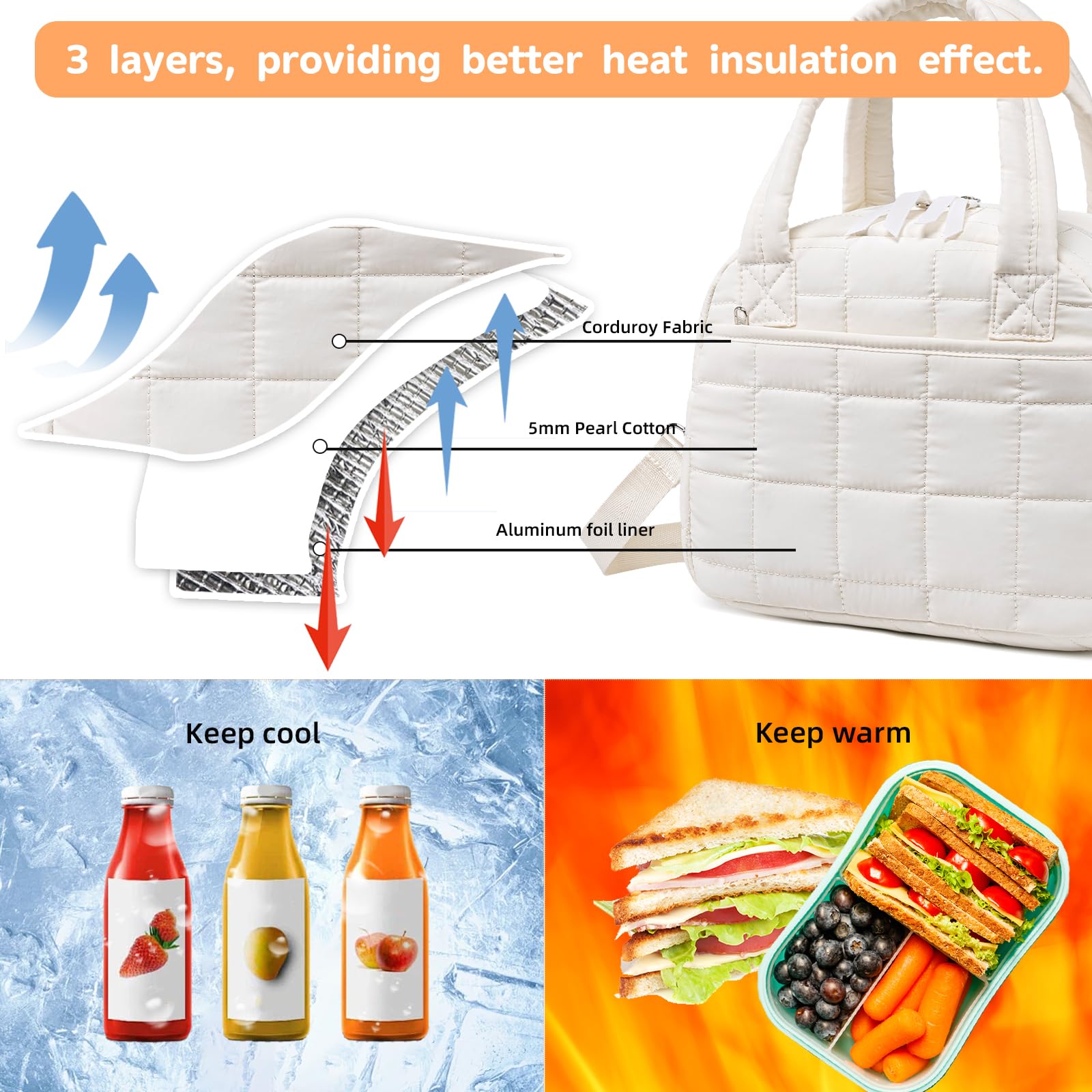 LEDAOU 4mm pearl foam insulation keeps meals warm or fresh for hours