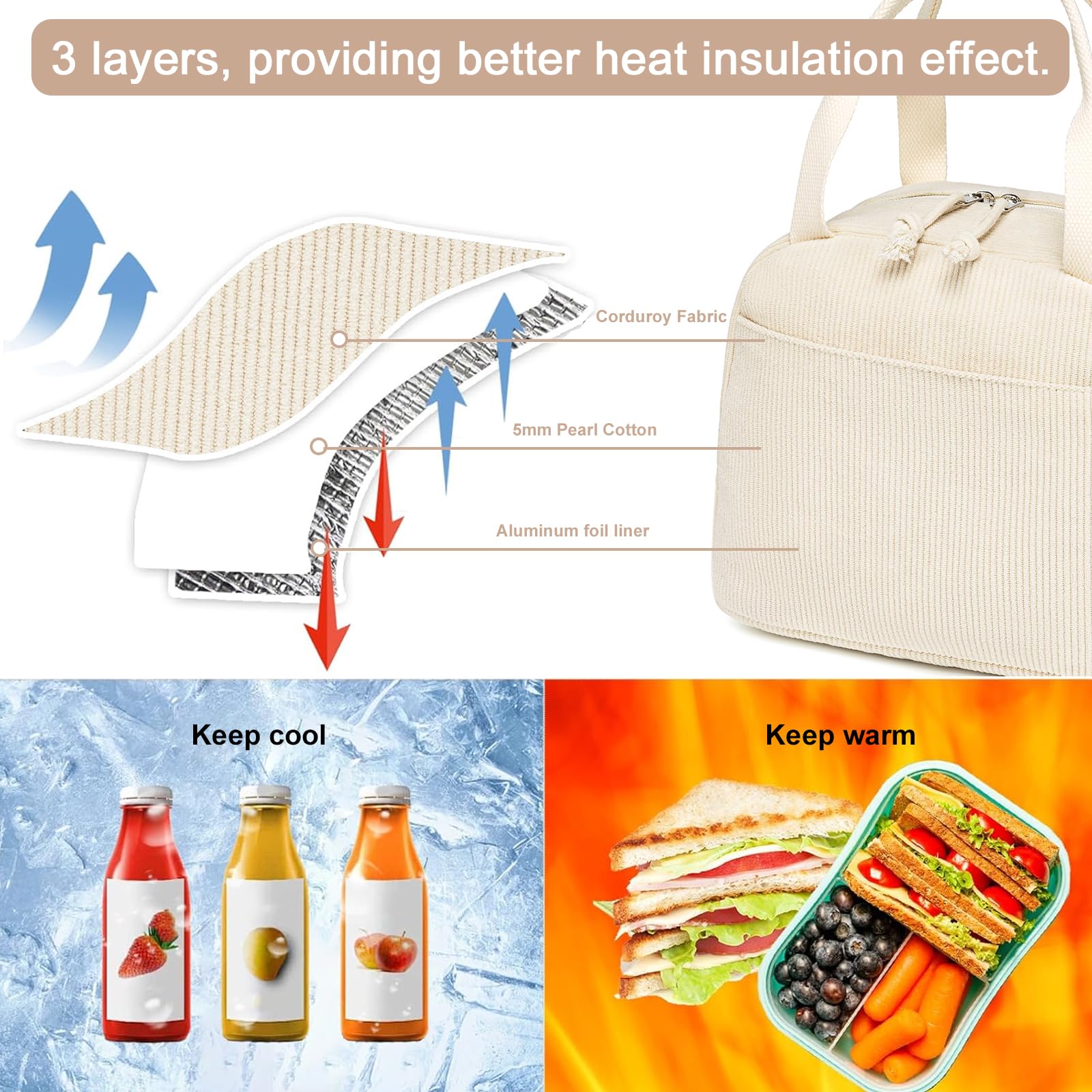 LEDAOU versatile bag for picnics, shopping, or daily meals