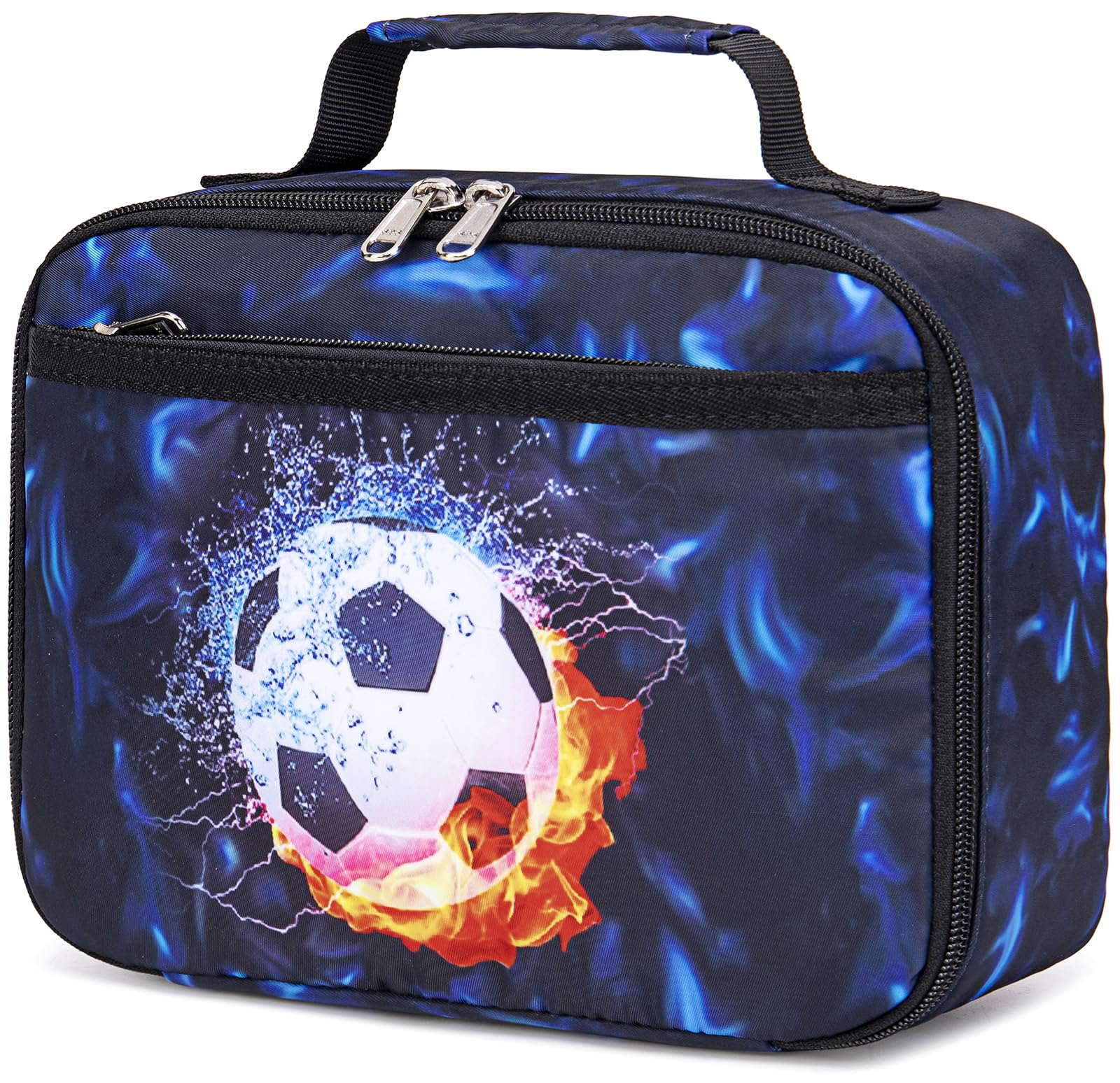 LEDAOU Soccer Blue kids lunch box front view, compact for school lunches