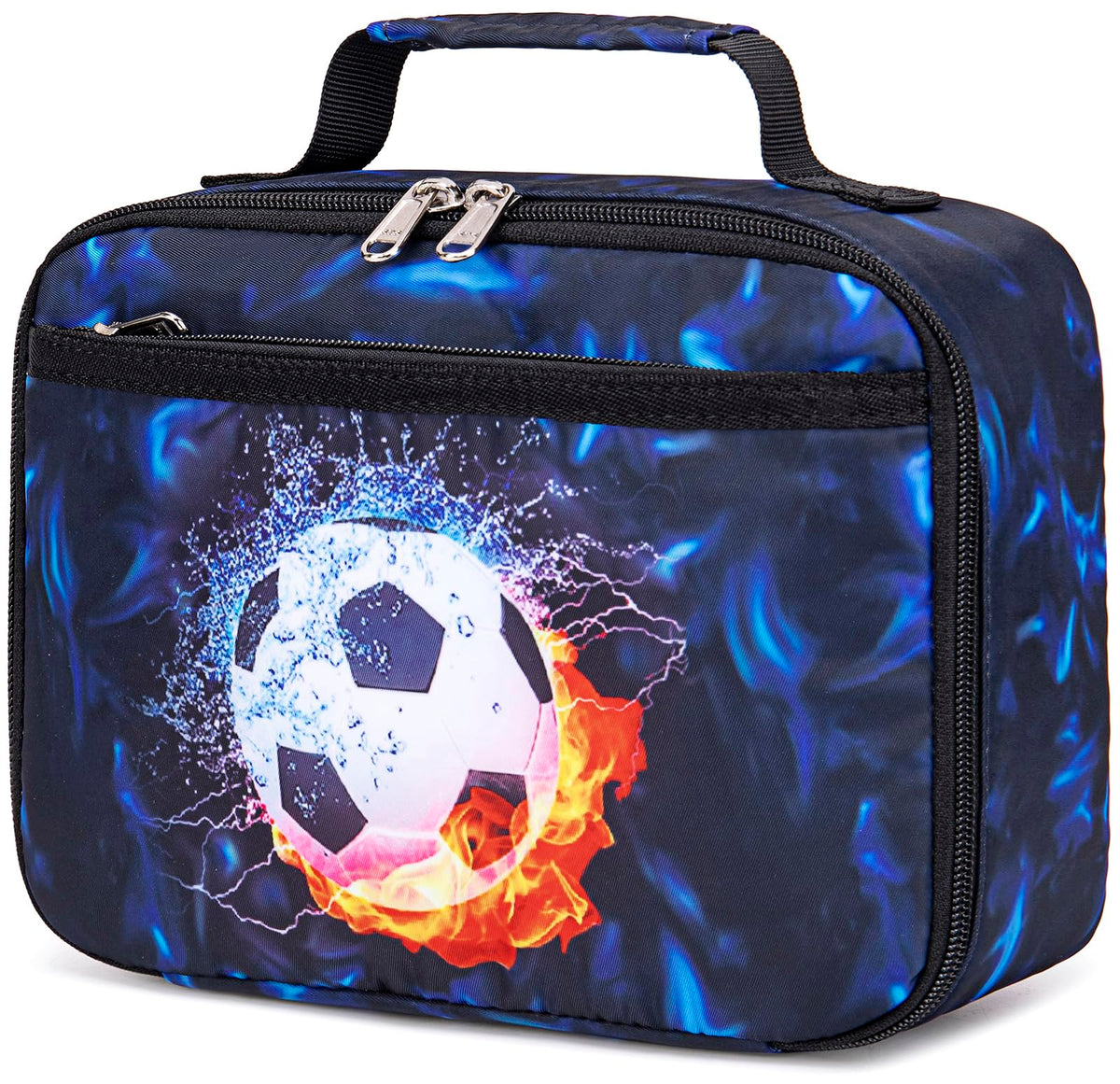 LEDAOU Soccer Blue kids lunch box front view, compact for school lunches