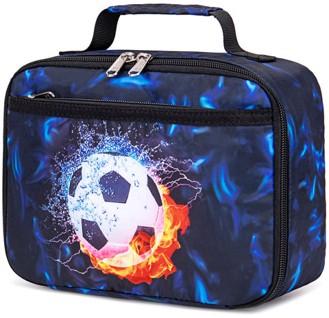 LEDAOU Soccer Blue kids lunch box front view, compact for school lunches