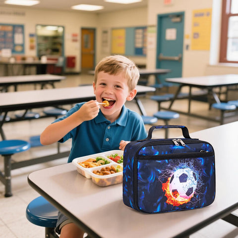 LEDAOU Soccer Blue lunch box side view, reinforced handle for easy carrying