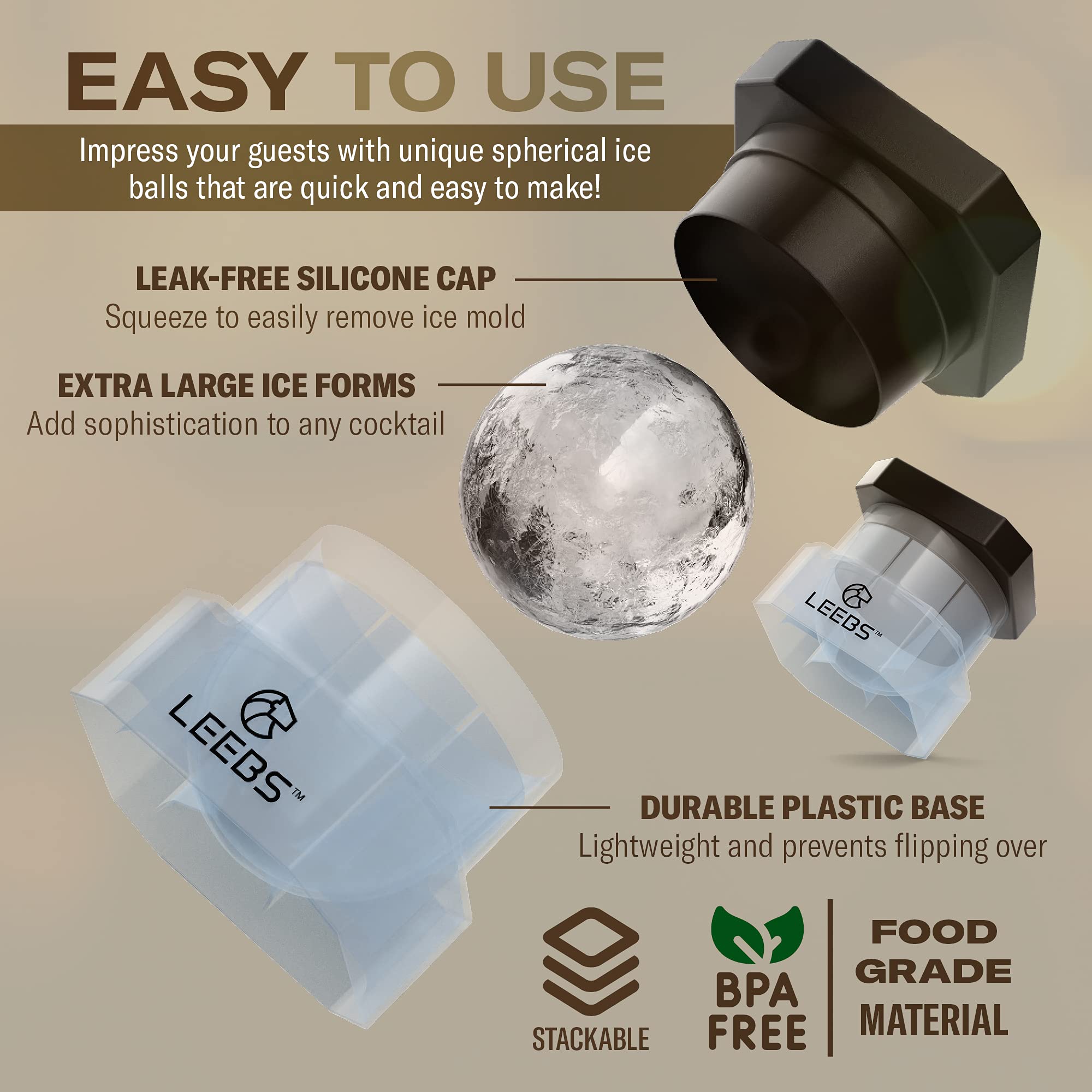LEEBS dishwasher-safe ice ball mold with easy-release upper half.