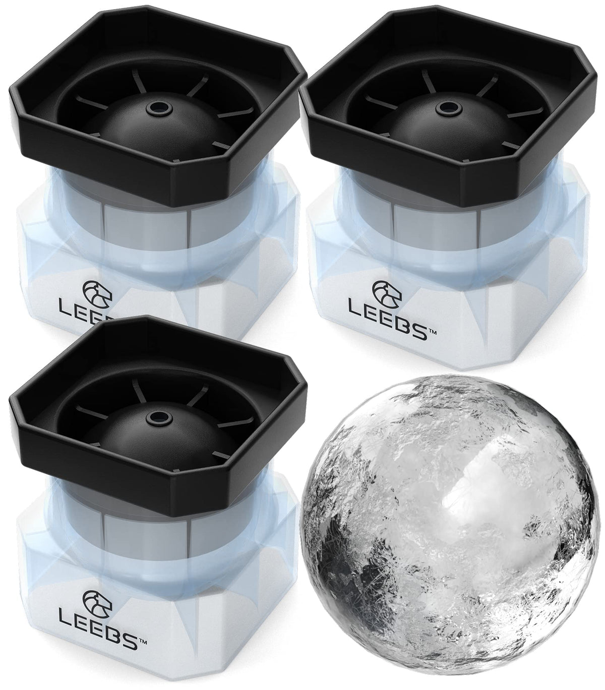 LEEBS silicone ice ball mold with 2.5-inch spheres for slow-melting whiskey.