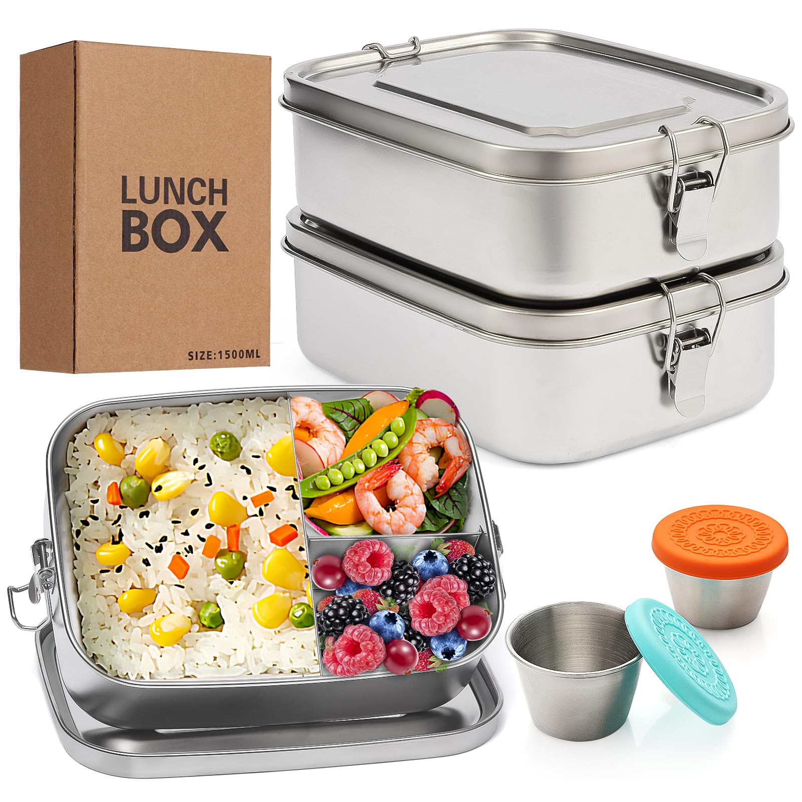 LEEPENK 2-pack lunch container with 3-compartment design for organized meals.