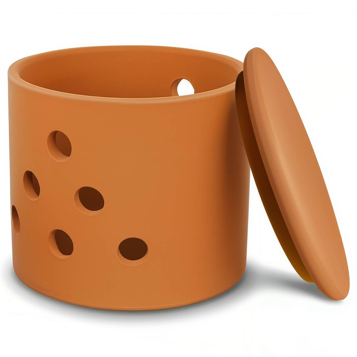 LEEPENK terracotta garlic keeper with lid on the counter for organized storage