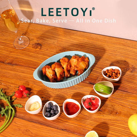 LEETOYI turquoise oval au gratin pan ready for serving
