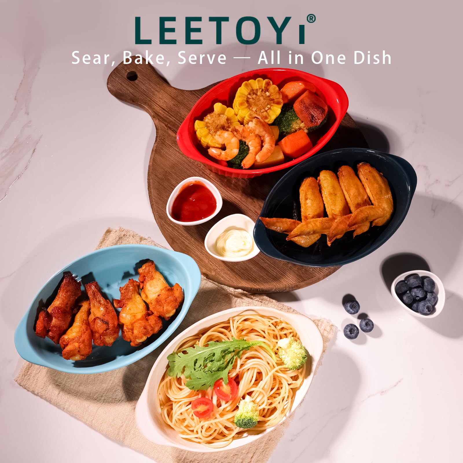 LEETOYI navy oval gratin dish microwave-safe feature