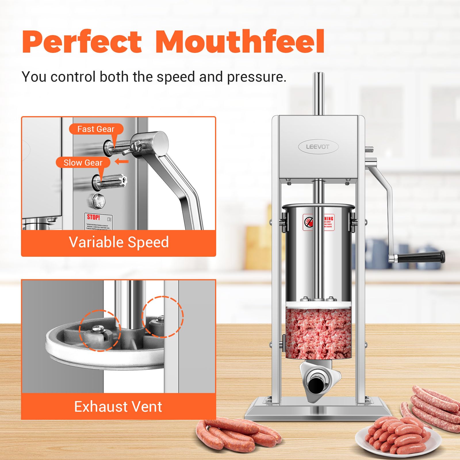 Leevot 2-speed stuffer control enables flexible filling for different casings.