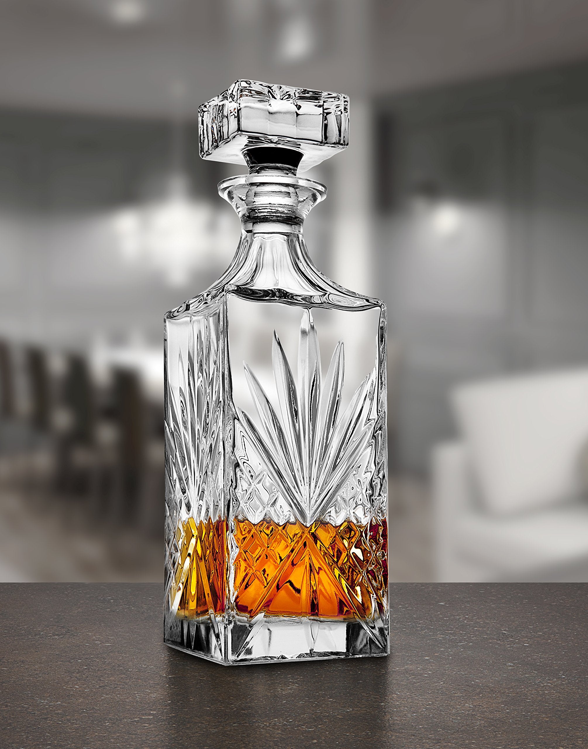 Lefonte 750ml decanter on a stylish home bar display