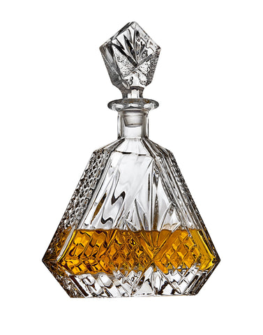 Lefonte lead crystal decanter showcases clear visibility of spirits.