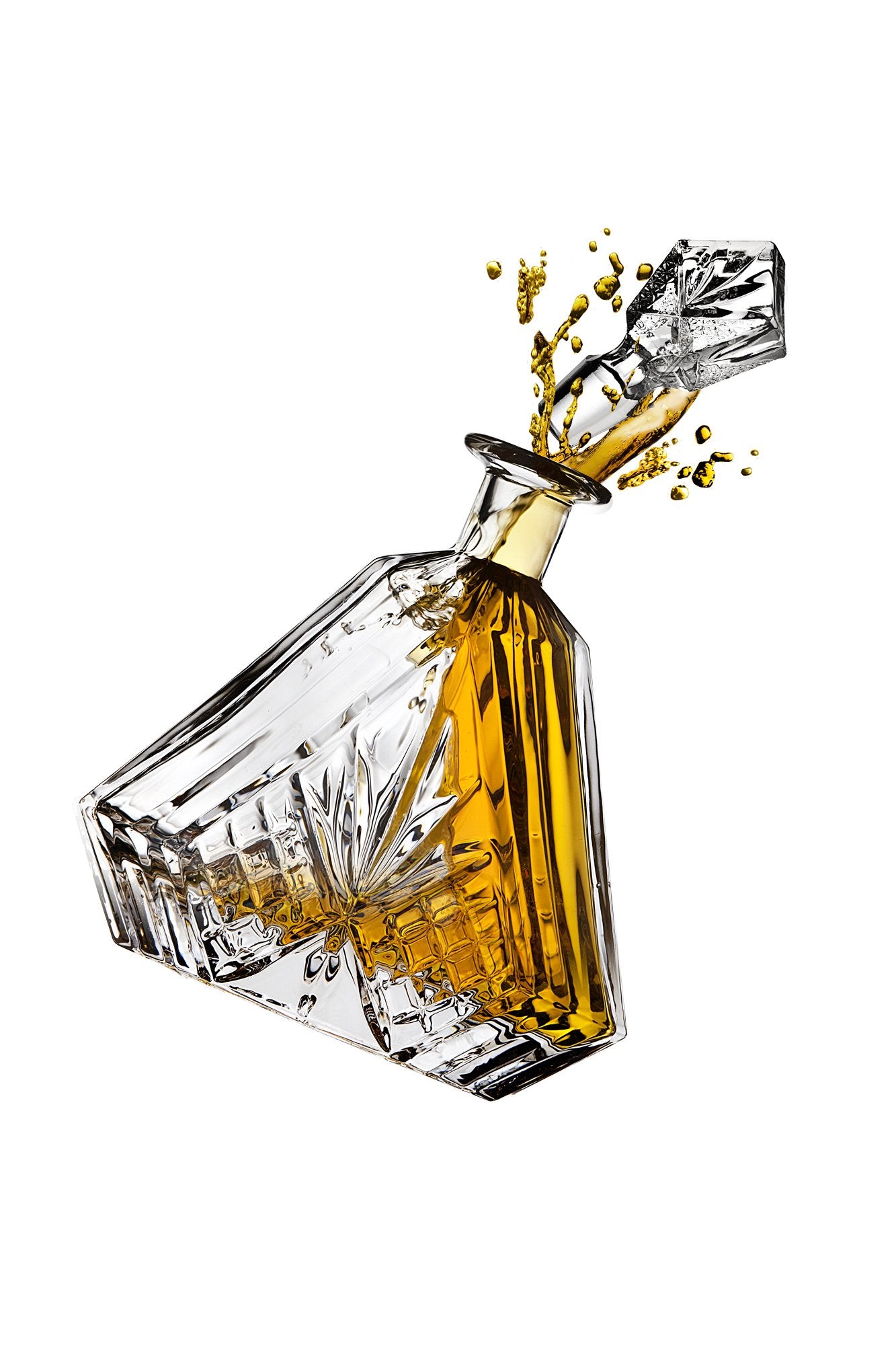 Lefonte wine decanter with triangular profile for stylish table display.