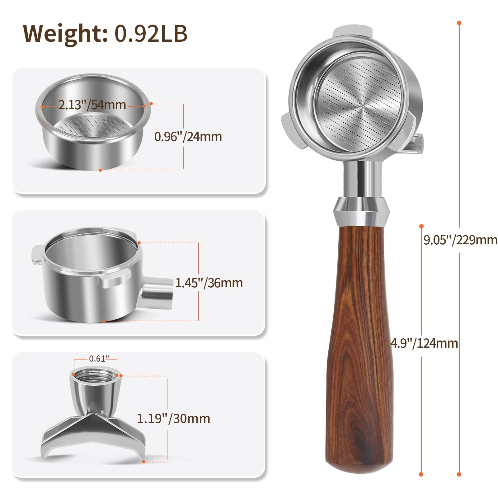 Leftover 3-ear design portafilter offers stable attachment and even flow.