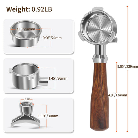 Leftover 3-ear design portafilter offers stable attachment and even flow.
