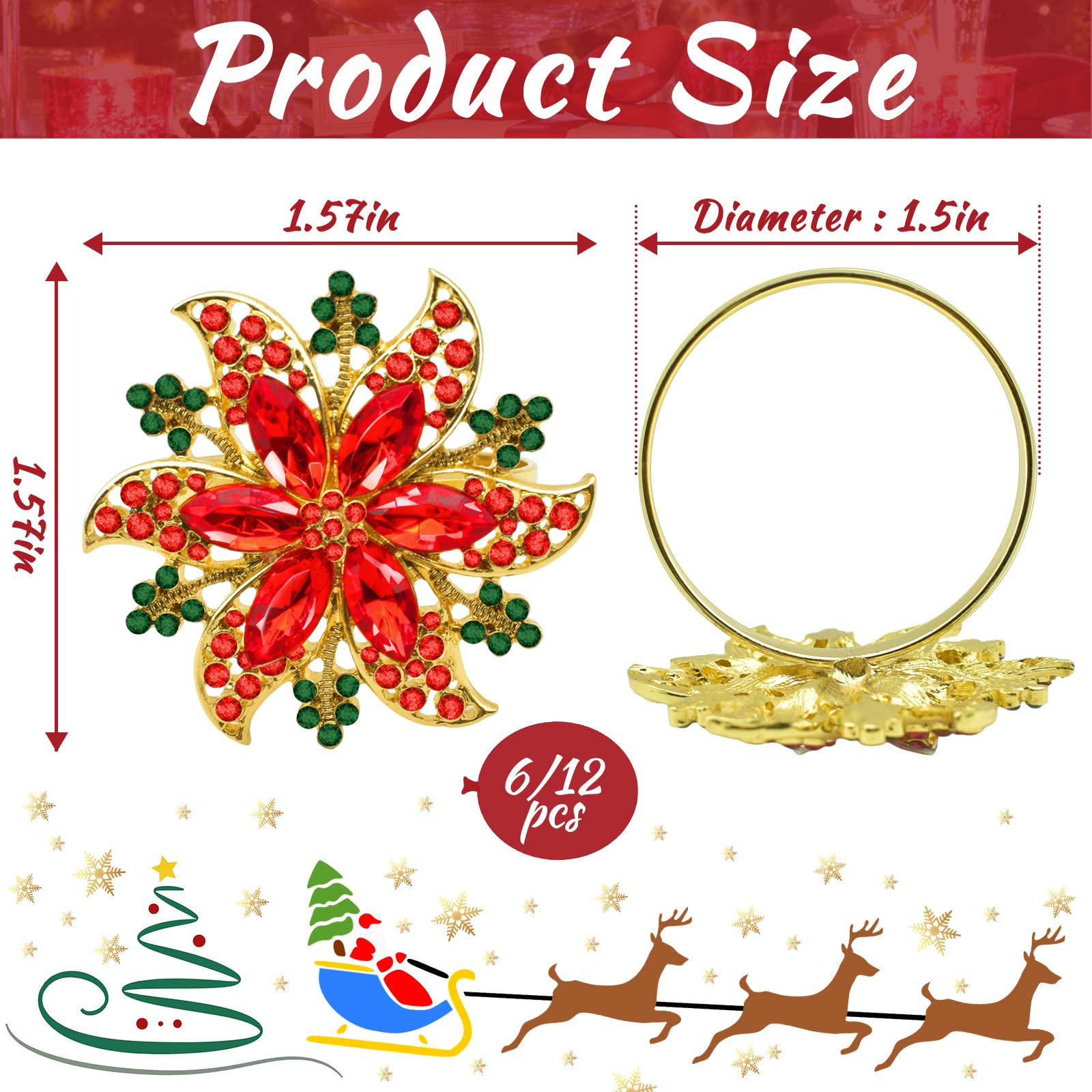 Legigo red rhinestone napkin ring closeup adds sparkle to holiday tables.