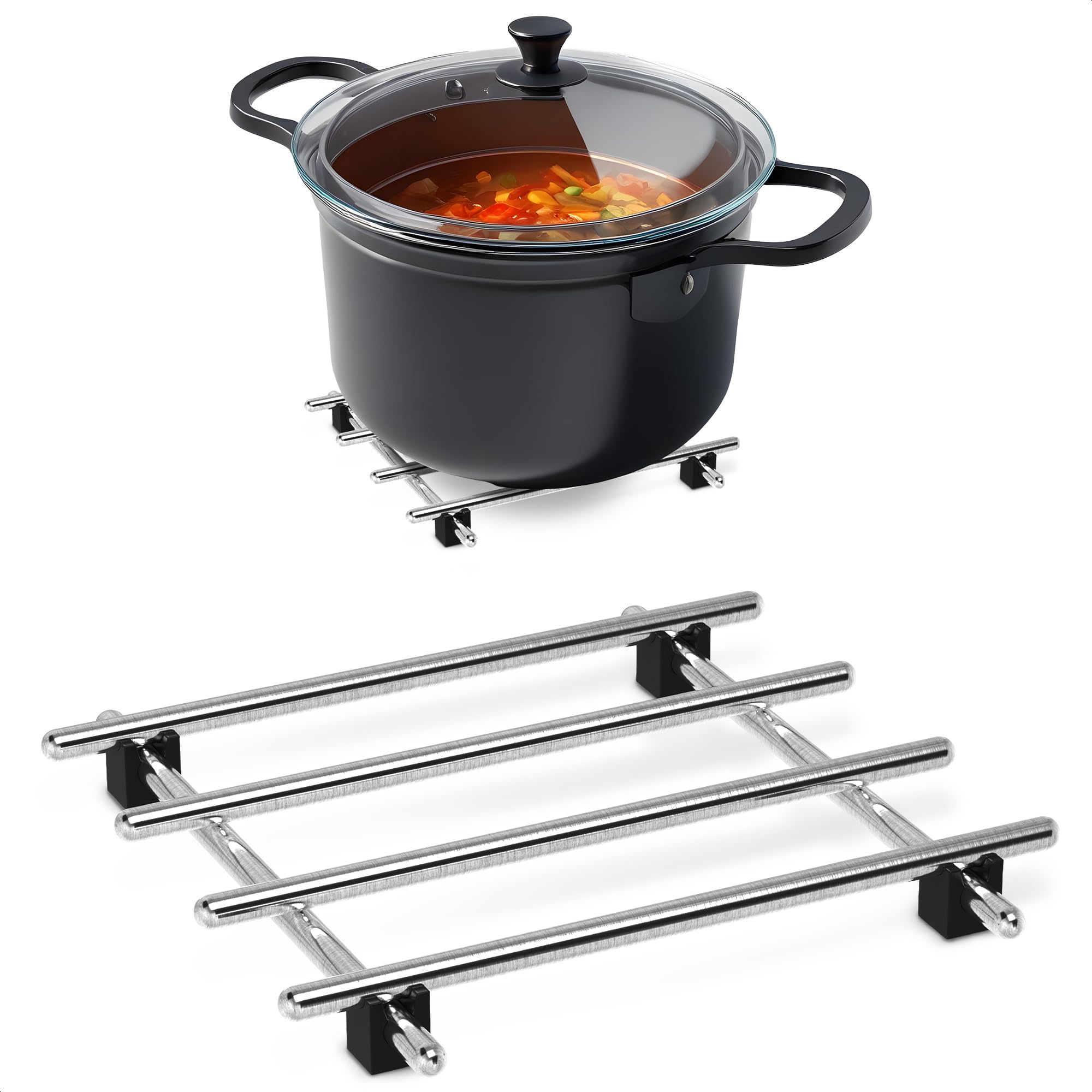 LEGLO metal trivet 7x7 inches protects surfaces from hot dishes.