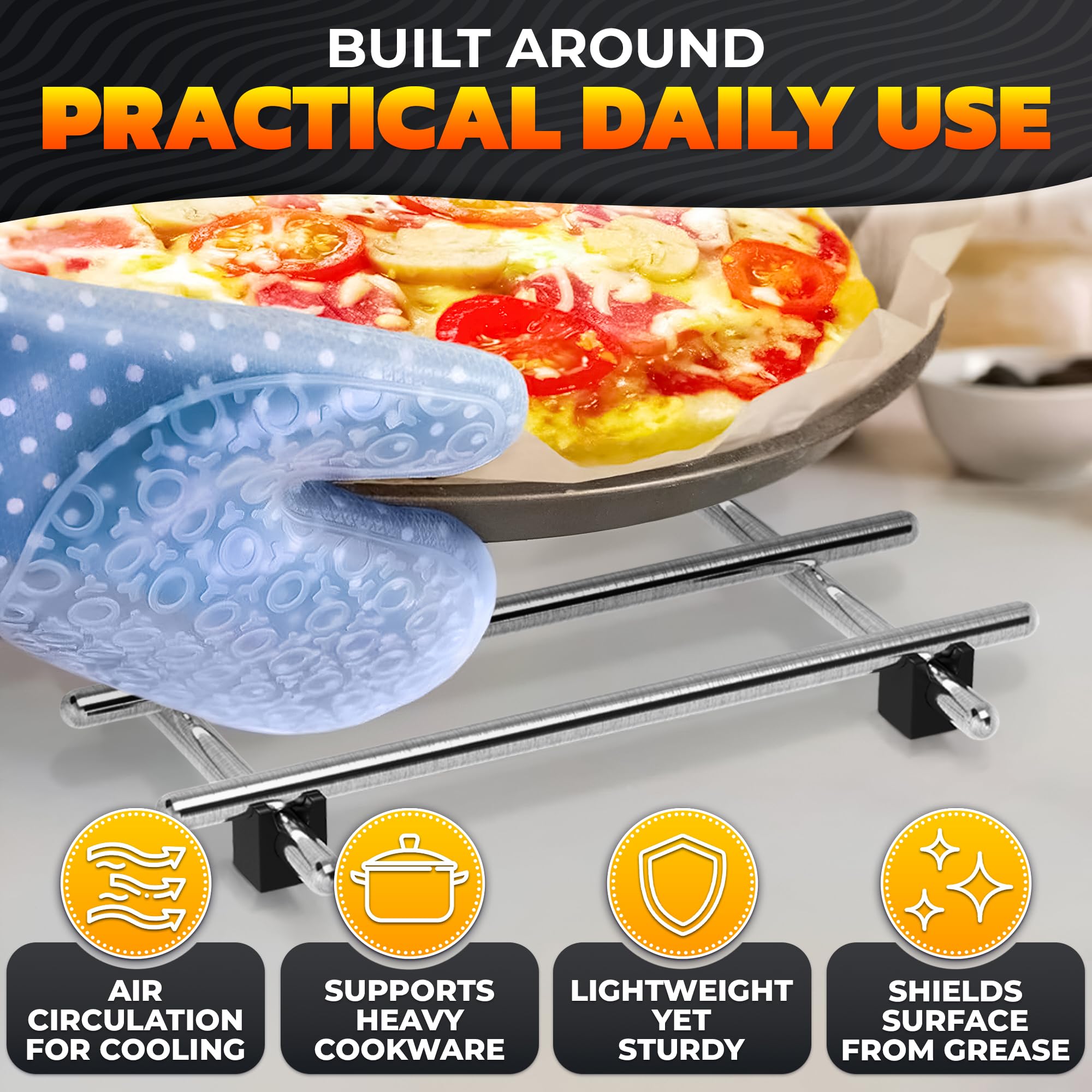 LEGLO heat-resistant design elevates bakeware for safe cooling.