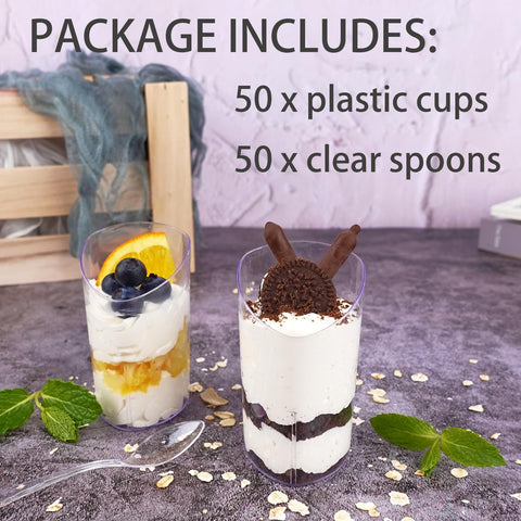 Legredic 3 oz clear plastic cups showcase desserts with crystal-clear visibility.