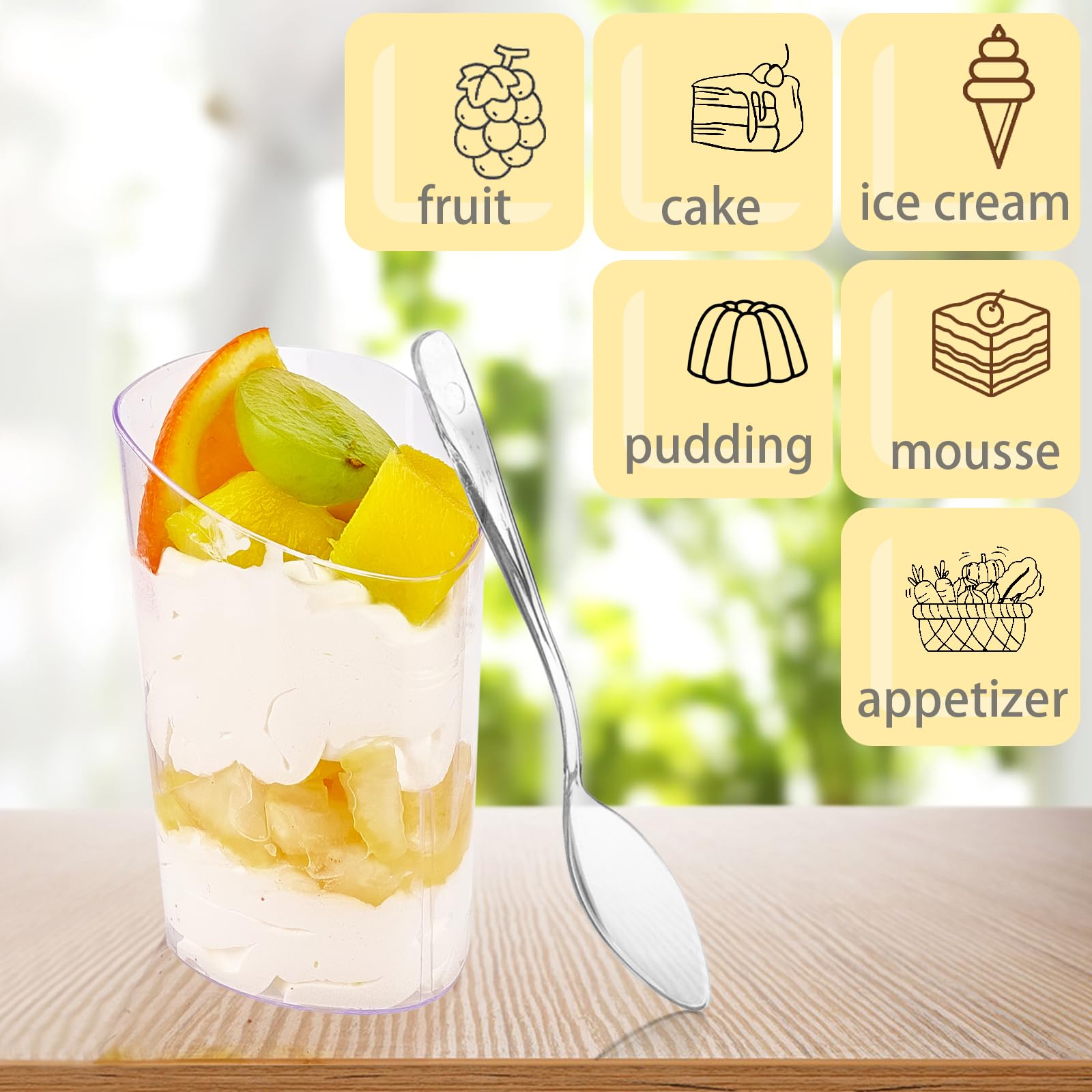 Legredic versatile cups ideal for vegetable sticks, parfaits, mousses, jellies, and cheesecakes.