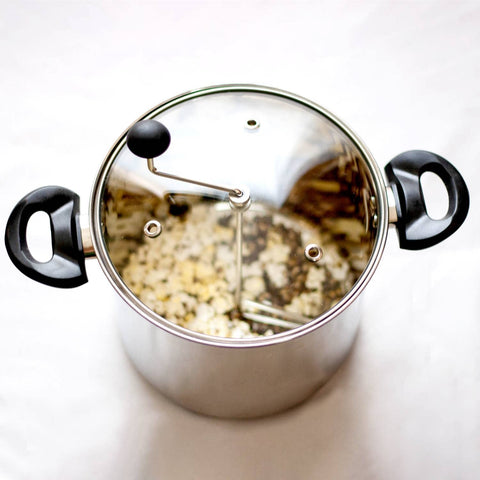 Lehman's stainless steel kettle with built-in stirrer and polished surface.
