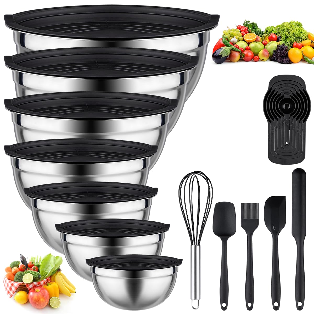 Leidawn mixing bowls with lids seven-piece nesting set for compact storage.
