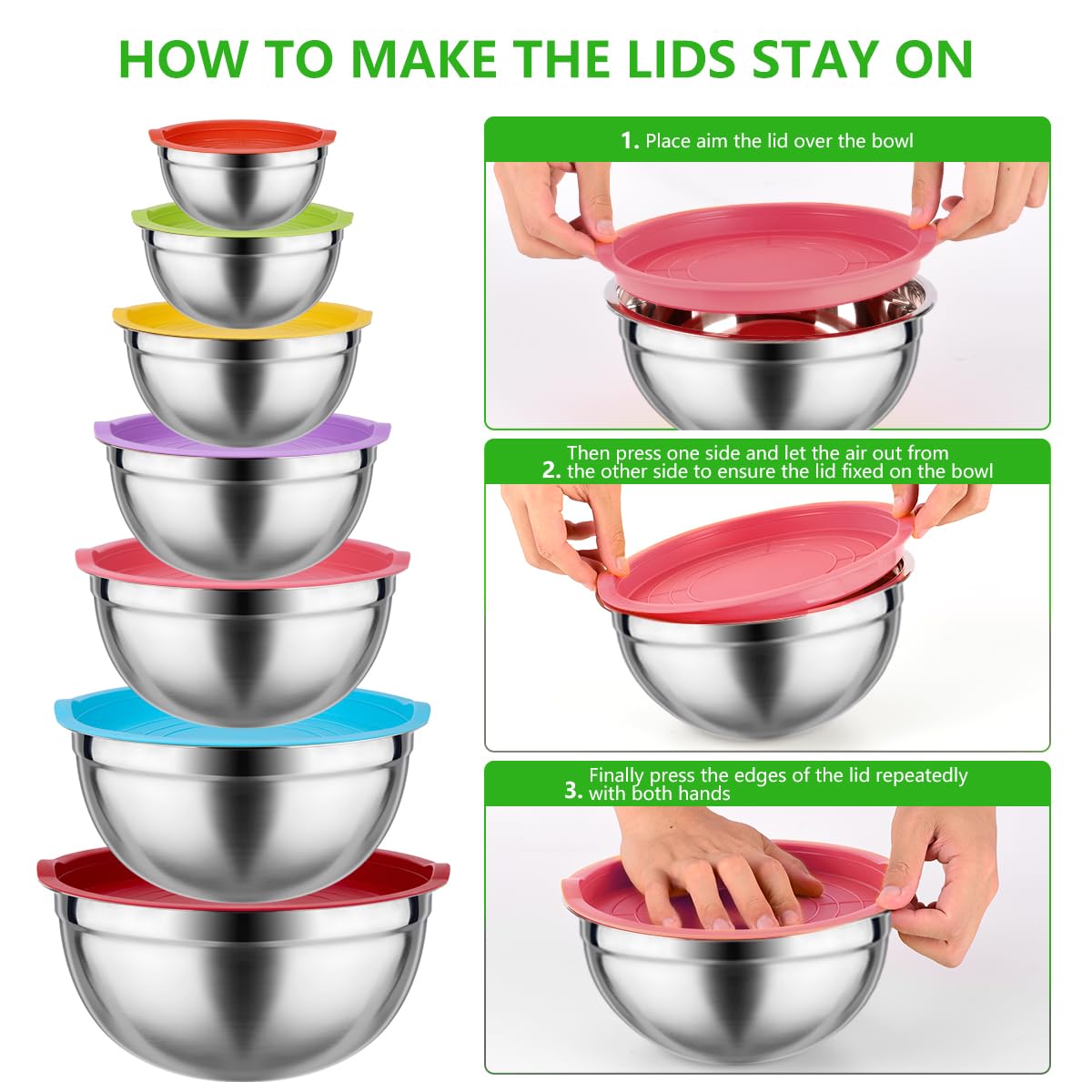 Leidawn stainless steel bowls with a mirror interior for easy cleaning