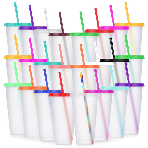 LEIFEOSH 24-pack tumblers with lids and straws for cold beverages