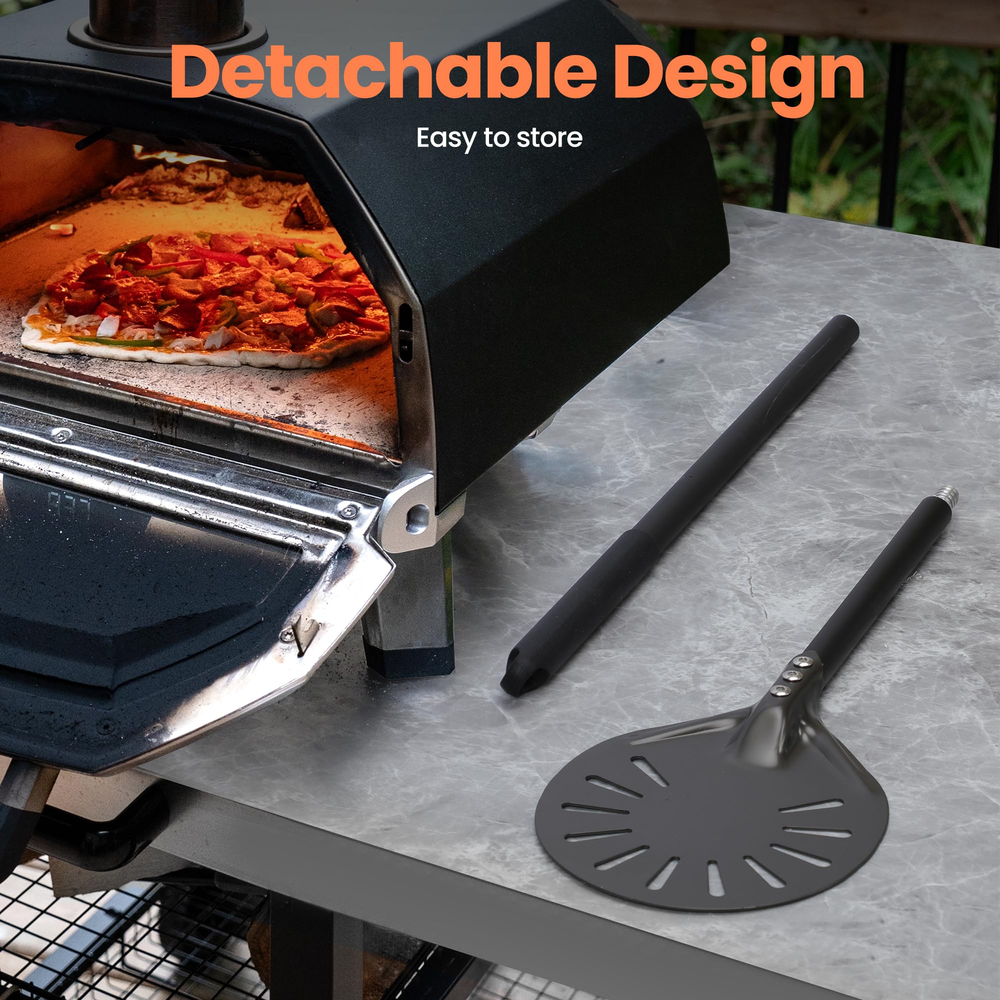 Leightszen safe handle length keeps hands away from heat during baking.